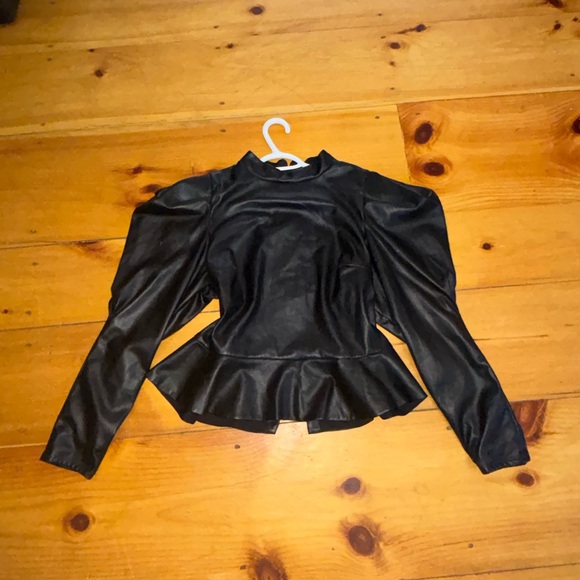 Express Black Faux Leather Puff Sleeve Peplum Top XL - Picture 12 of 12